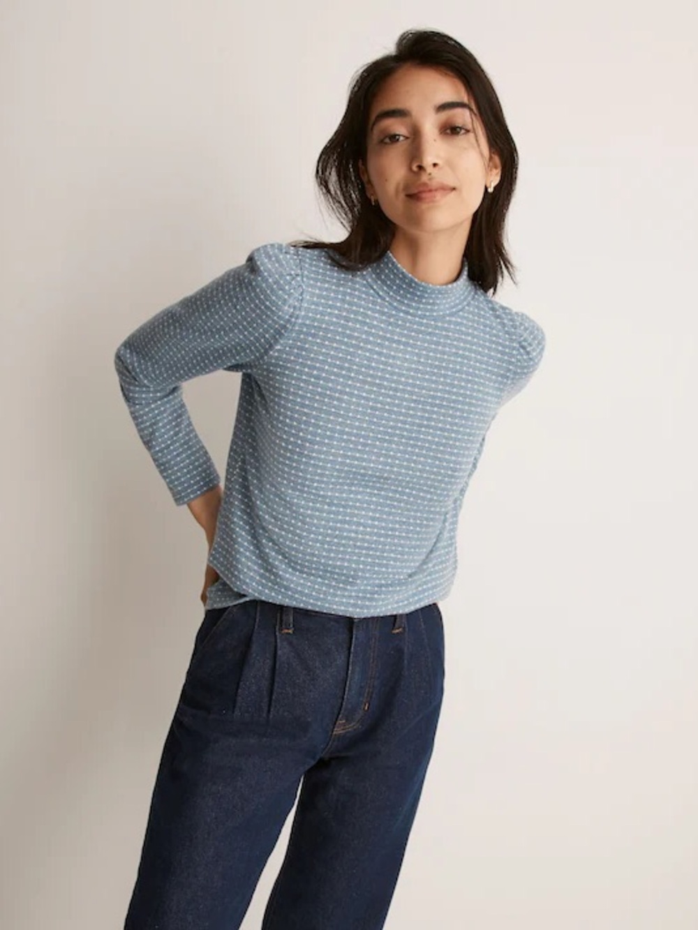 madewell mock neck Light Blue Patterned knit Top long sleeve